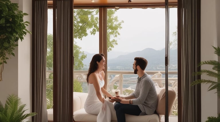 A man and a woman walking down a street