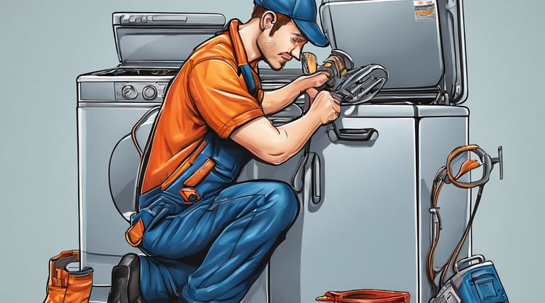 appliance repair technician working on dryer