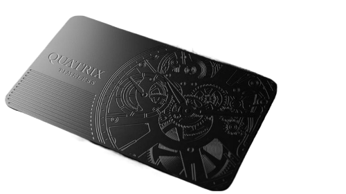 a black and white NFC business card with a clock