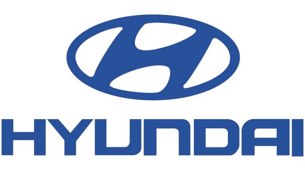 Official Hyundai logo featuring the blue tilted H emblem inside an oval above the brand name.