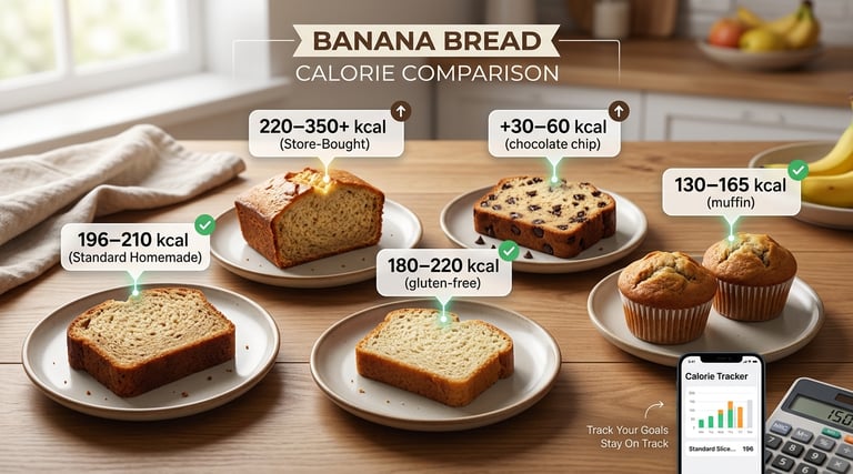 Healthy banana bread baking tips with portion control, sliced loaf, kitchen scale, and low-calorie a