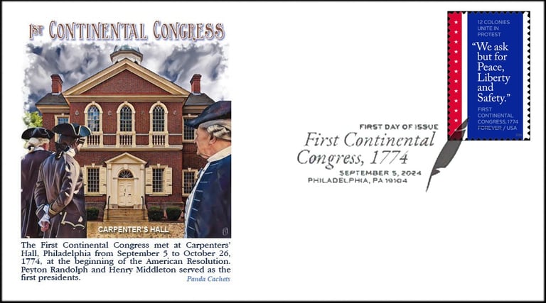 Image of envelope with 1st Continental Congress cachet with first day  of issue cancel