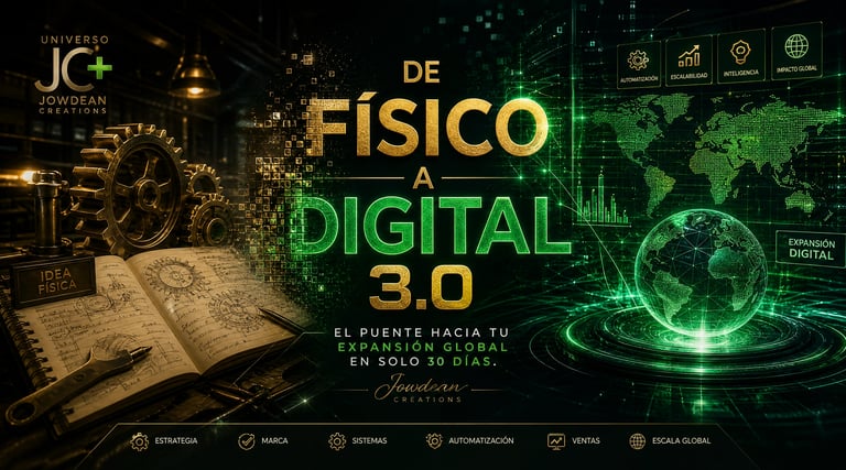 Digital transformation graphic showing a transition from physical gears and books to a glowing global tech grid.