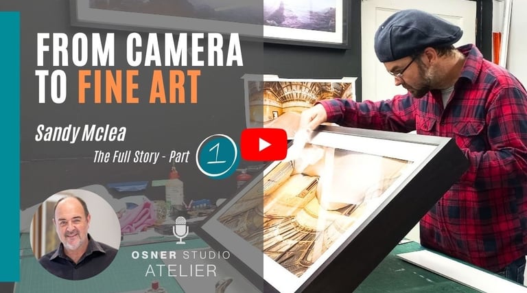 Youtube cover picture for a video about Sandy Mclea from camera to fine art