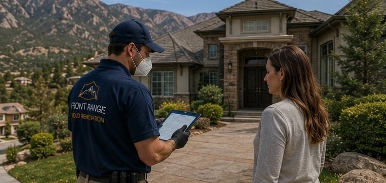 Front Range Mold Remediation certified technician providing professional mold inspection services to high value Cheyenne