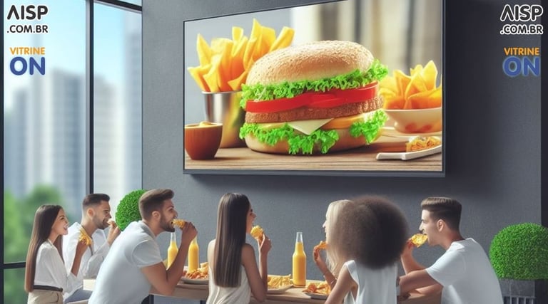 Telão exibindo em fast food