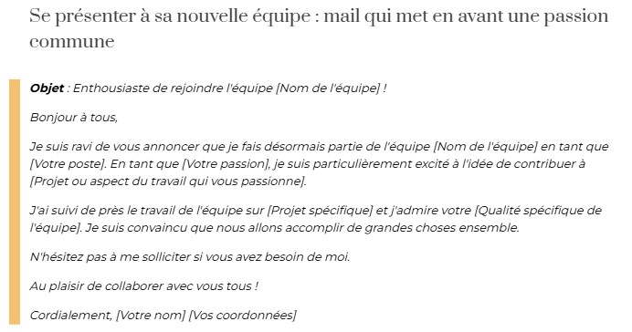 mail se présenter à ses nouveaux collègues exemple