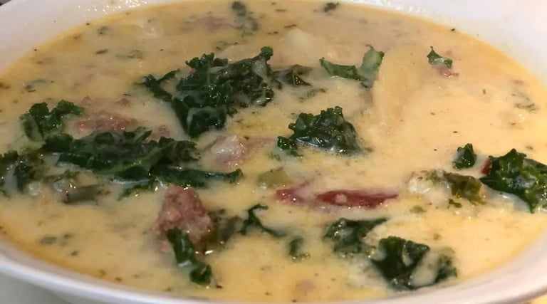 copycat olive garden zuppa toscana soup in white bowl
