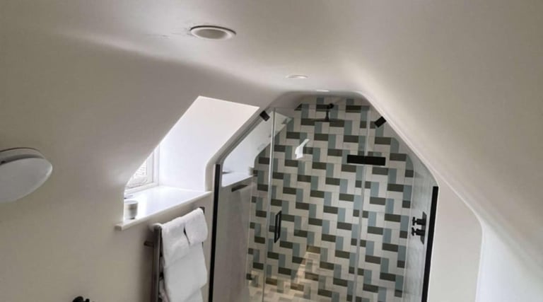 Modern walk-in shower installation with tiled walls by PBP Services in Worcestershire