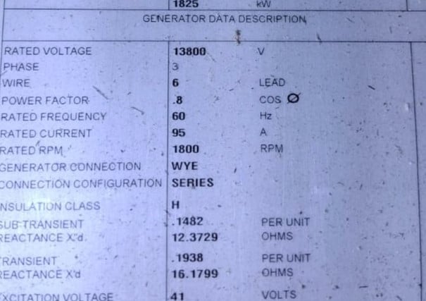 3616B, 13,800v. 60 Hz. Diesel Generators