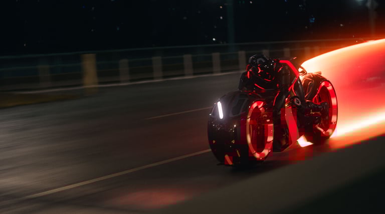 Tron: Ares - Ares on a lightcycle