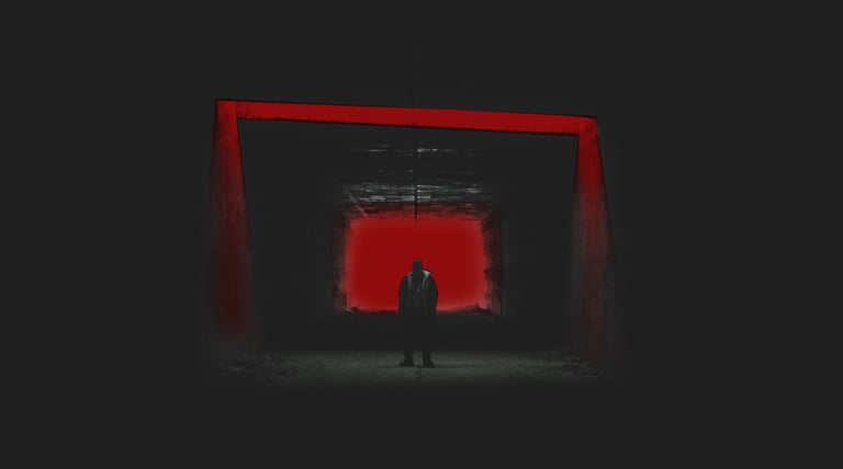 a person standing in a dark room with a red light
