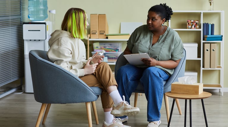 A social worker and a service user in a meeting