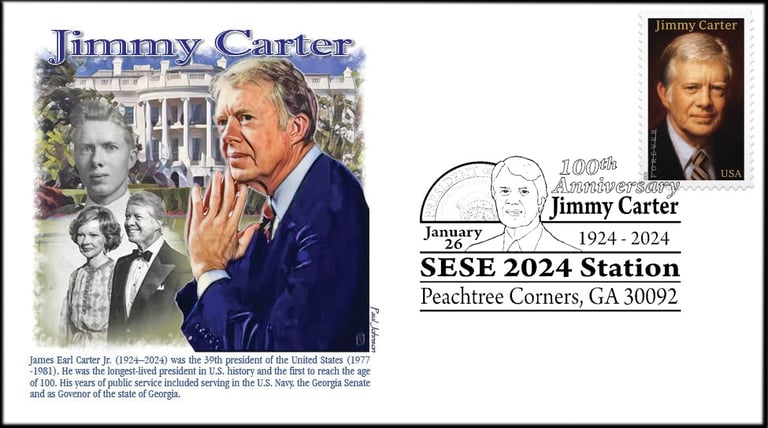 Image of envelope with Jimmy Carter cachet and pictorial first day of issue cancel