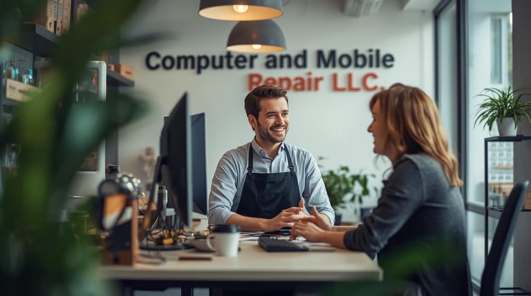 Family‑owned computer and phone repair shop exterior Madison TN
