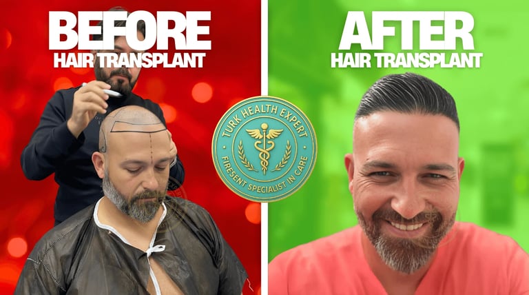 a gauche un patient avant la greffe capillaire, a droite meme person apres la greffe de cheveux
