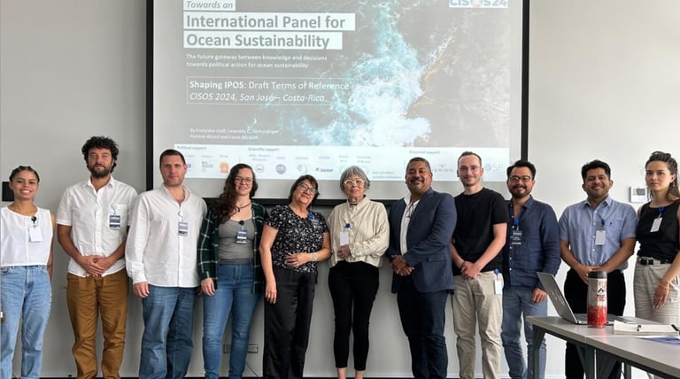 Françoise Gaill, Lucas Becquet and other experts are standing in front of a presentation