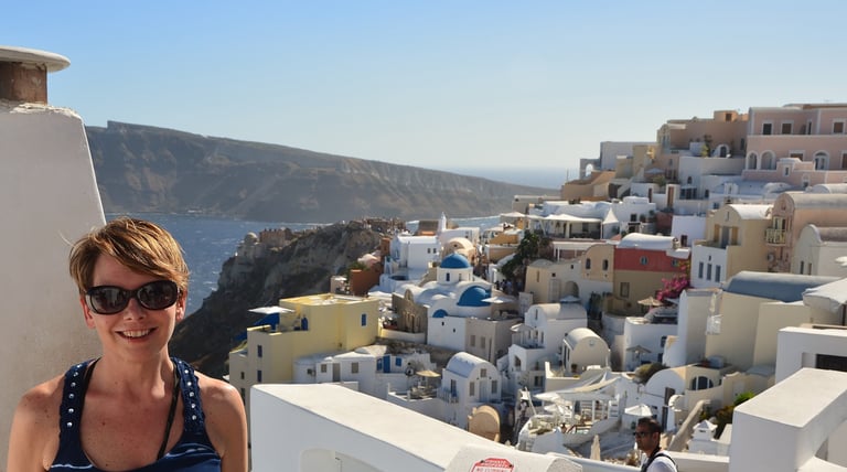 Lady Michelle in Oia, Santorini, Greece