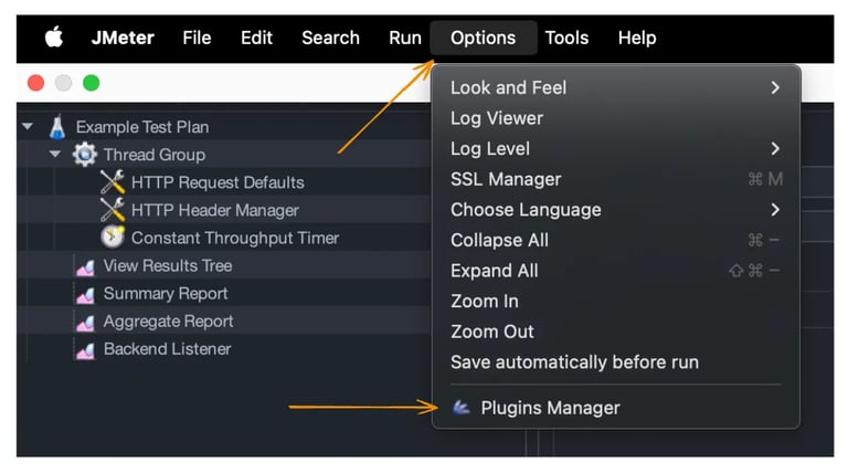 JMeter Options in Menu Bar
