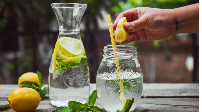 Hidratação saudável com água aromatizada de limão e hortelã