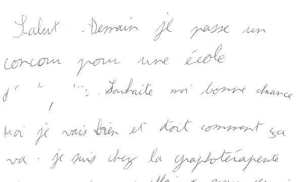 écriture d'une lycéenne de terminale après la graphothérapie