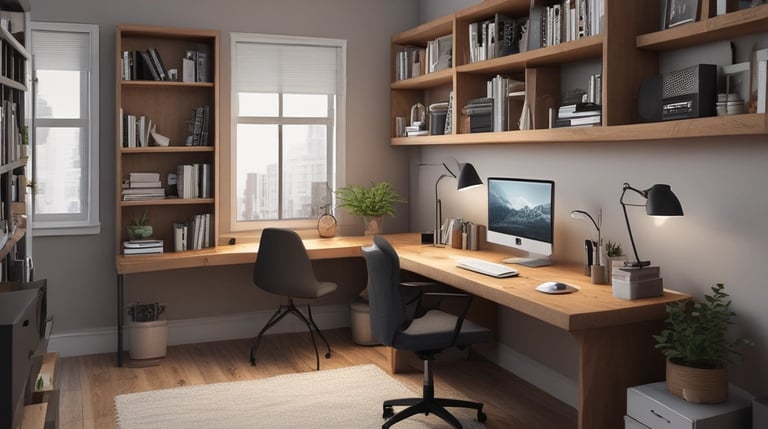 Modern home office with ergonomic chair and natural light