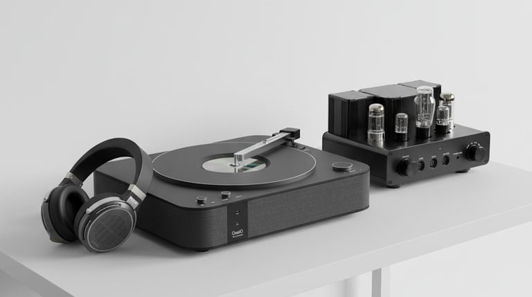 a pair of headphones and a record player