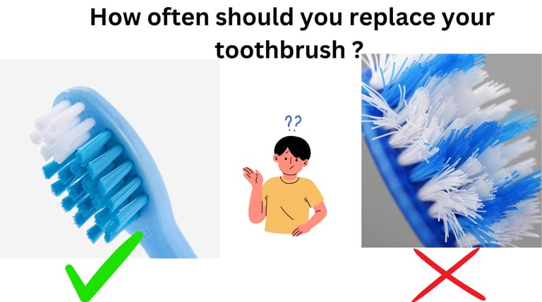  A good toothbrush and a frayed toothbrush showing how often you should replace your toothbrush 