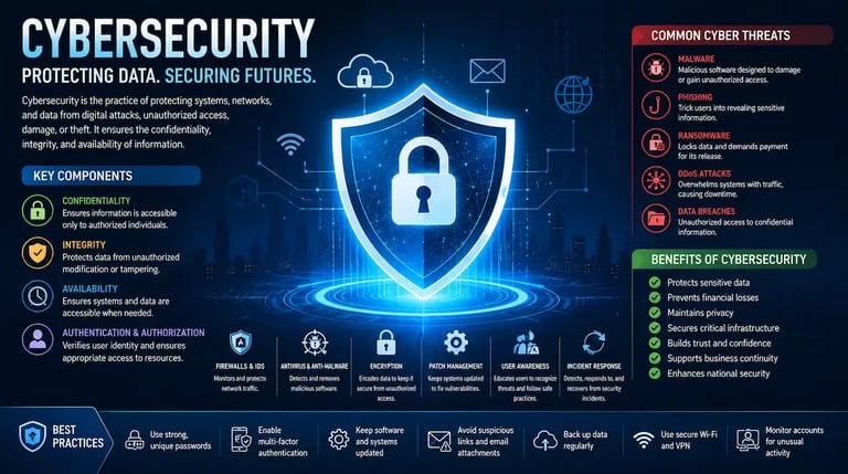 Cybersecurity concept showing digital protection, data security.