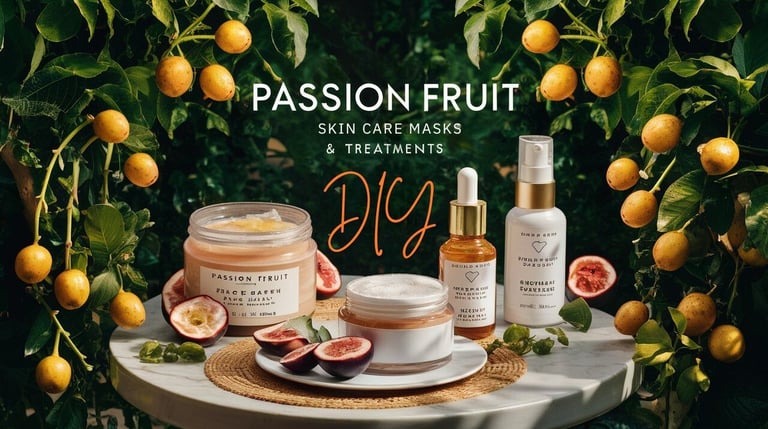 a table with passion fruit skincare products