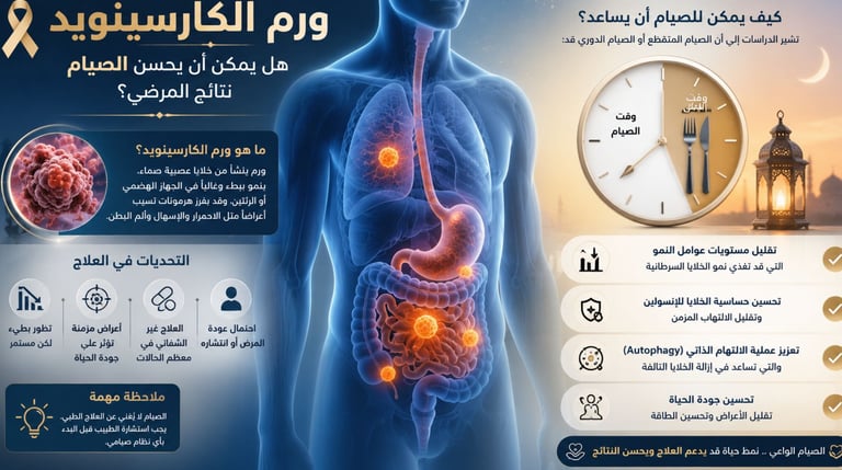 🎗️ورم الكارسينويد هل يمكن أن يحسن الصيام نتائج المرضى؟🌙