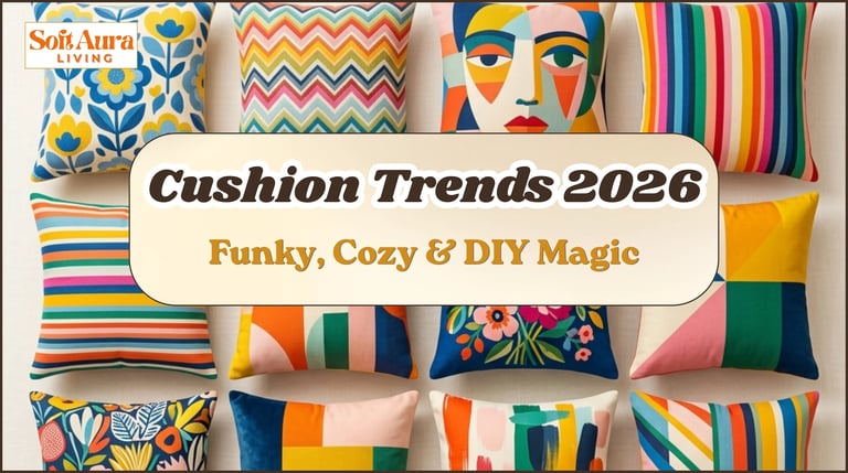 colorful cushion trends 2026 cover image with funky patterned pillows and cozy diy home decor style