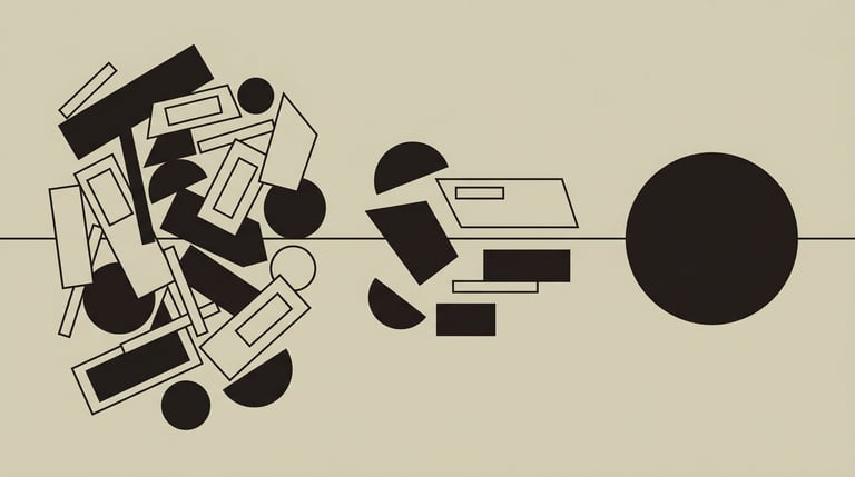 Geometric illustration of a dense cluster of overlapping  shapes.