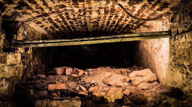 rubbles in an underground room 