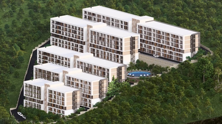 Türkiye'nin Bartın ilinin Amasra ilçesinde gerçekleşmesi planlanan Blue Amasra adında bir toplu konut projesinin görüntüsü.