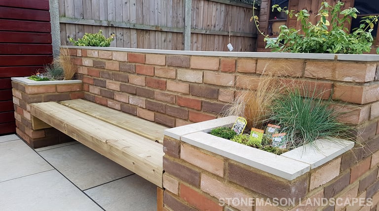 Multi colour tone brick wall bench planter BBQ bar top Romford - Hornchurch - Brentwood - Upminster