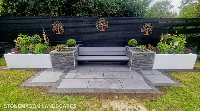 Ultra Modern Chic Dynamic Raised Split Face Planters Porcelain Patio & Bench