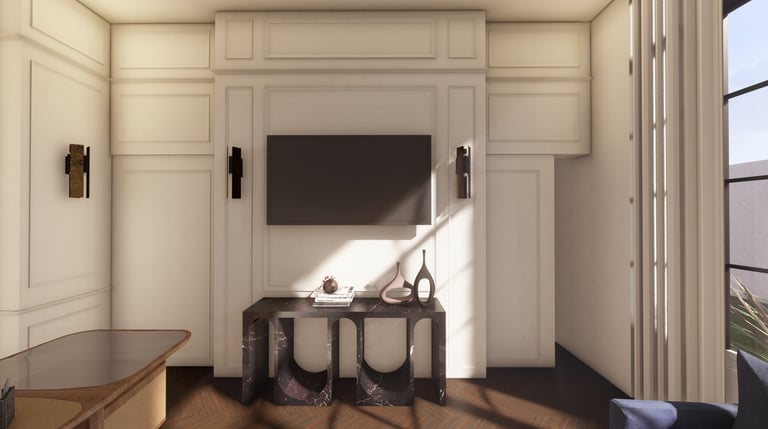 Elegant TV console wall at Desert Leaf Villa Al Barari Dubai