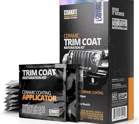 Cerakote Ceramic Trim Coat Restoration Kit with applicator wipes for automotive plastic trim repair.
