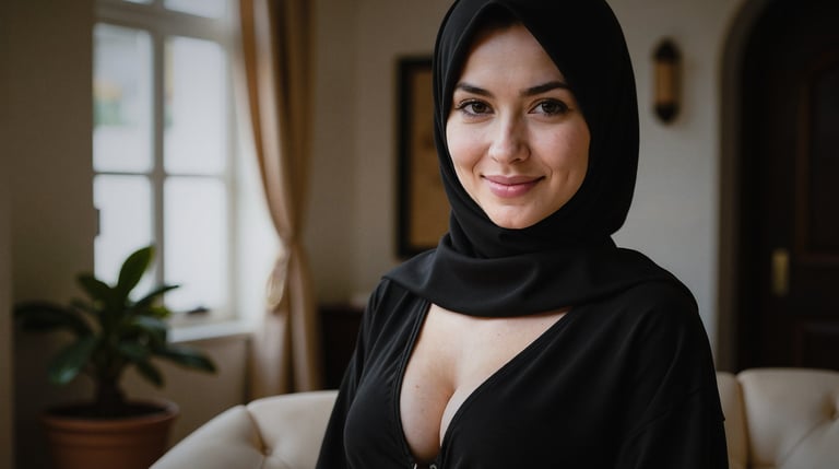 Flux - a woman in a black dress and headscarf