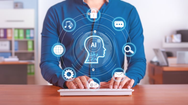 imagem de um jovem utilizando a inteligência artificial como ferramenta de trabalho .