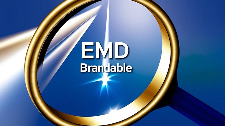 a magnifying glass with EMD and Brandable being examined