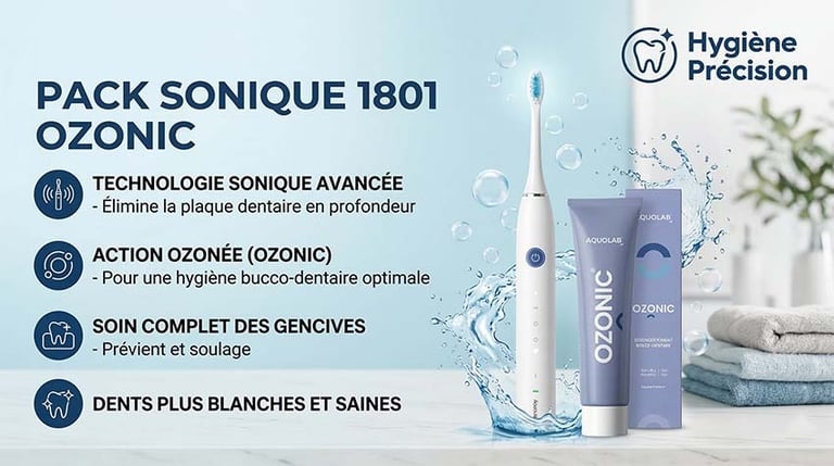 PACK SONIQUE 1801 OZONIC comprenant un dentifrice Ozonic et une brosse à dents sonique