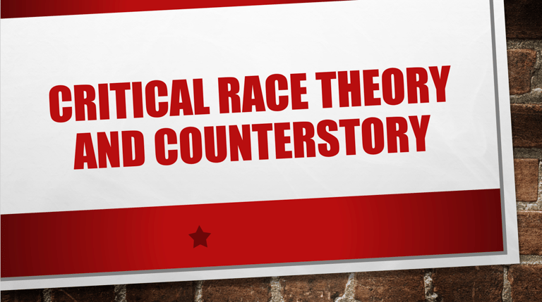 a sign that says critical race theory and counterstory