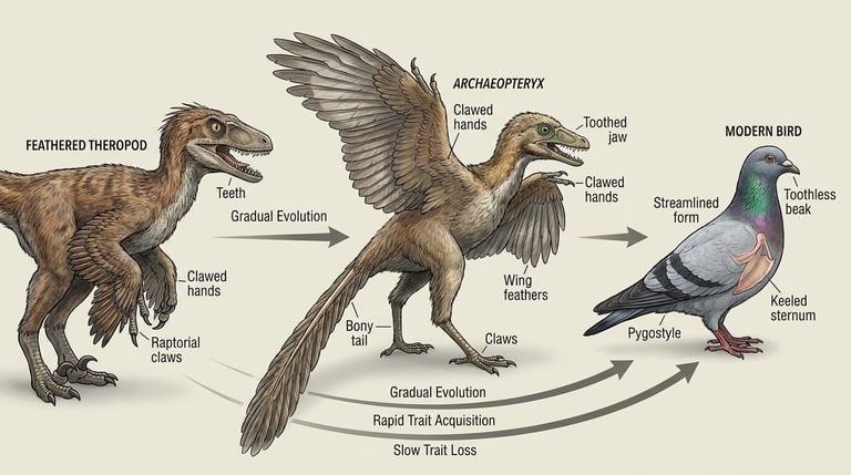 An evocative, conceptual illustration of a Tyrannosaurus rex shadow transforming into the silhouette of a soaring hawk.
