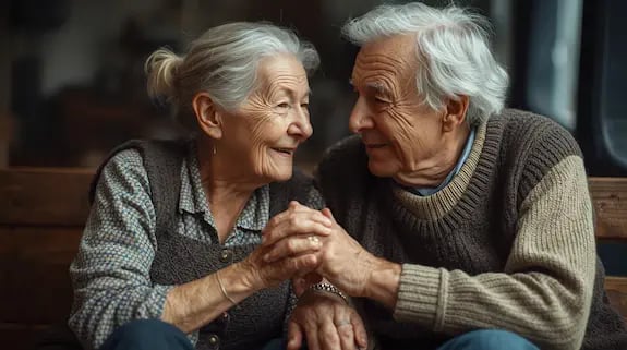Gentle conversation with hand-holding – symbolizing heart-centered communication in dementia care