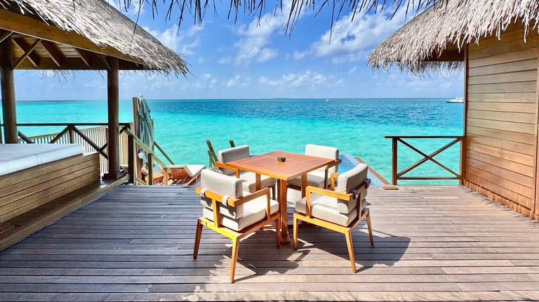 Huvafen Fushi Maldives lagoon bungalow with pool terrace