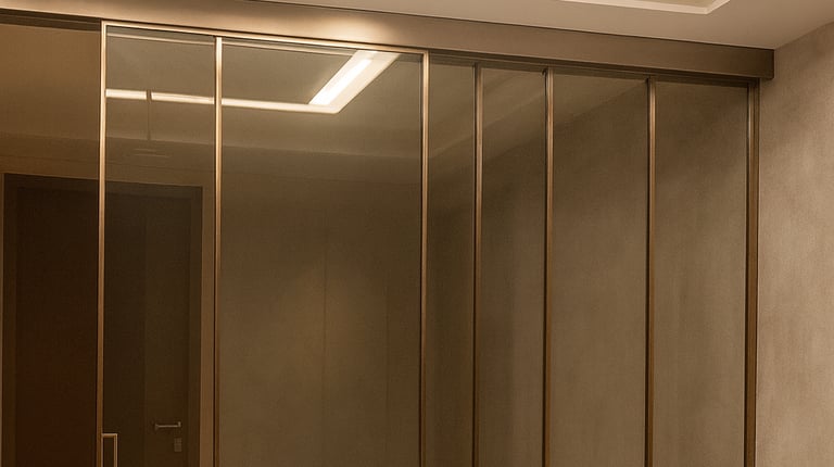 Telescopic glass partitions