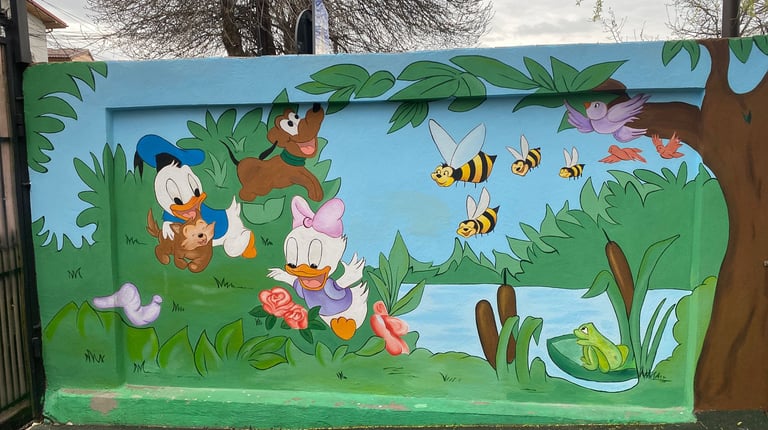 Pictură exterioară Donald și Daisy.