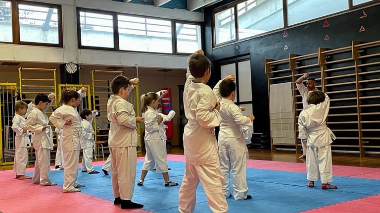 bambini che si allenano nel karate